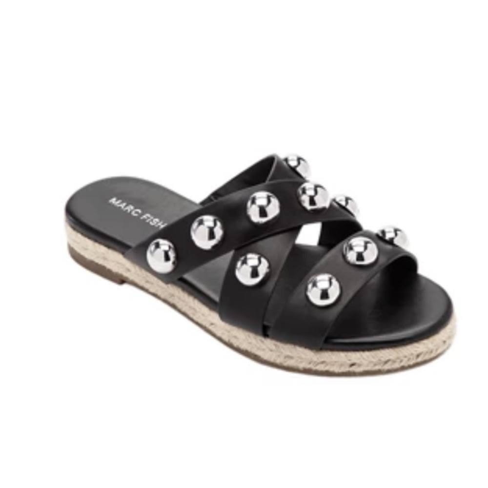 Marc Fisher Prisca Ball Stud Slide Sandals Black - Picture 2 of 5